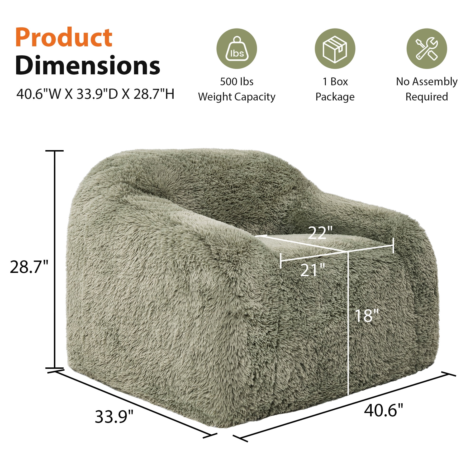 Aenkyo 40.6 Inch Faux Fur Single Sofa Chair, Comfy Lounge Chair in a Box, Green