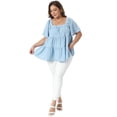thumbnail image 3 of DARING DIVA Women's Plus Square Neck Babydoll Loose Flowy Blouses 1X Light Blue, 3 of 6