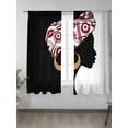thumbnail image 2 of Black Africa Women Sheer Curtains 2 Panels Set Ankara Hijab Scarf Earrings Lihgt Filtering Rod Pocket Voile Drape, Semi Sheer Window Curtains for Bedroom Living Room, 52"x63", 2 of 5
