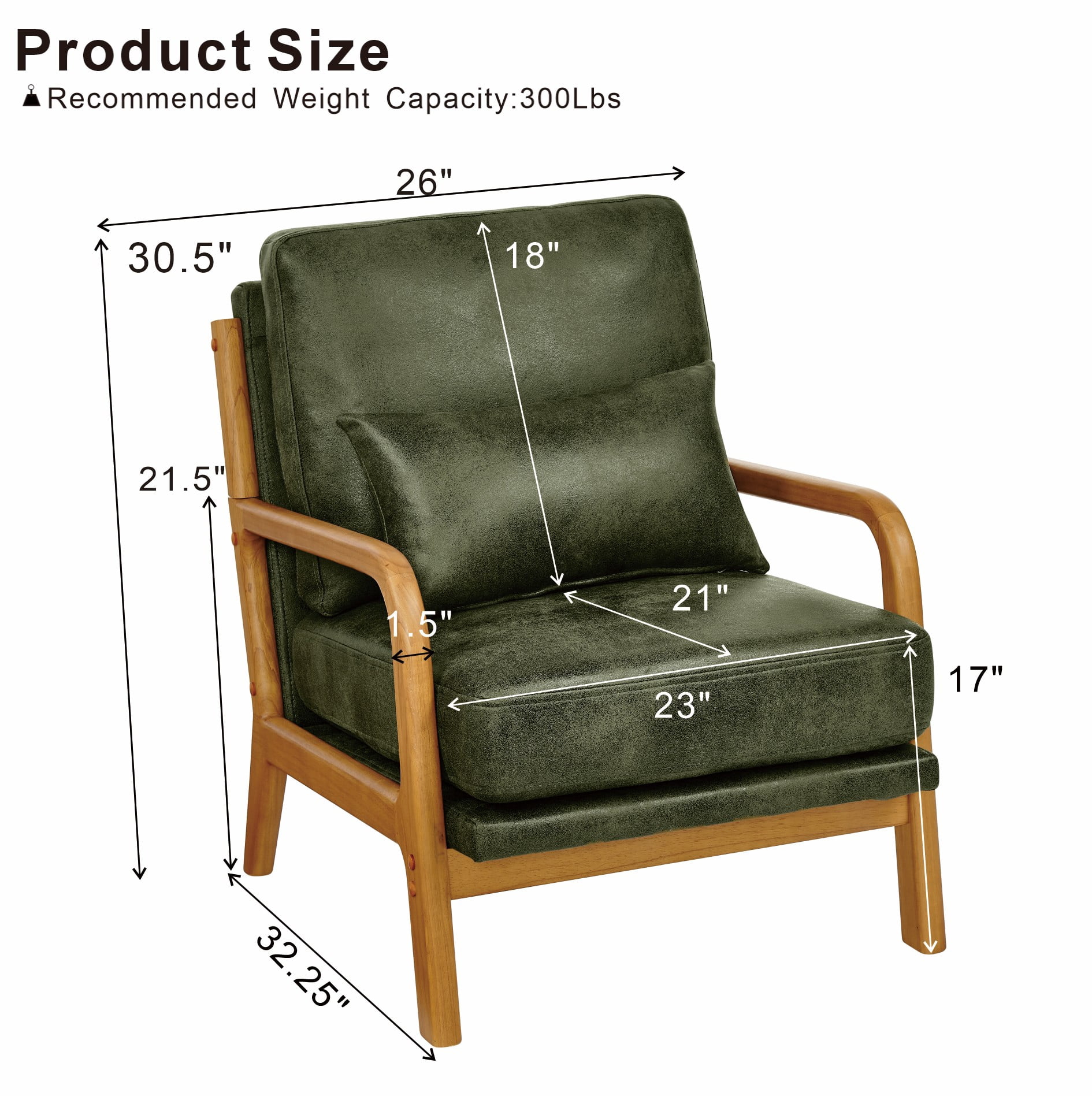 MOONMISS Accent Chair, Reading Club Chair with Pillow for Living Room Bedroom Furniture,Olive