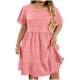 thumbnail image 2 of mfyjkho Vestidos de verano para mujer, Vestido informal de manga corta con cuello redondo y estampado liso de talla grande para mujer. Vestidos de fiesta para mujer xxl, 2 of 7