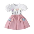 thumbnail image 2 of Placlothes Girls Pink Floral Short Sleeve Shirt Tops and Skirt Outfits Two Piece Sets for Little Kids Size 9 Months Summer Fall Birthday Cotton, 2 of 8