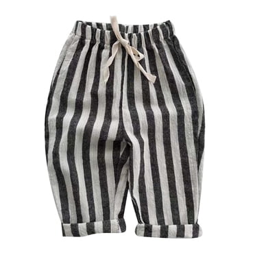 Curuila Boys Girls Summer Pants Striped Print Drawstring Elastic Waist Comfortable Soft Trousers Black Size 12-24 Months