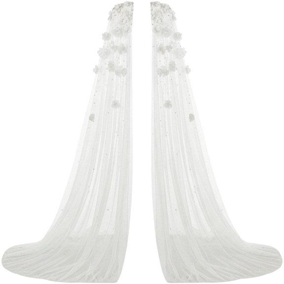 Slccxzc Extra Long 3D Floral Mesh Bridal Shawl, Tulle Wedding Cloak for Evening Dresses