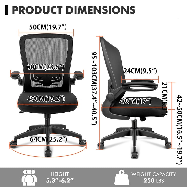 Monhey Office Chair, Ergonomic Office Chair with Lumbar Support & 3D  Headrest & Flip Up Arms