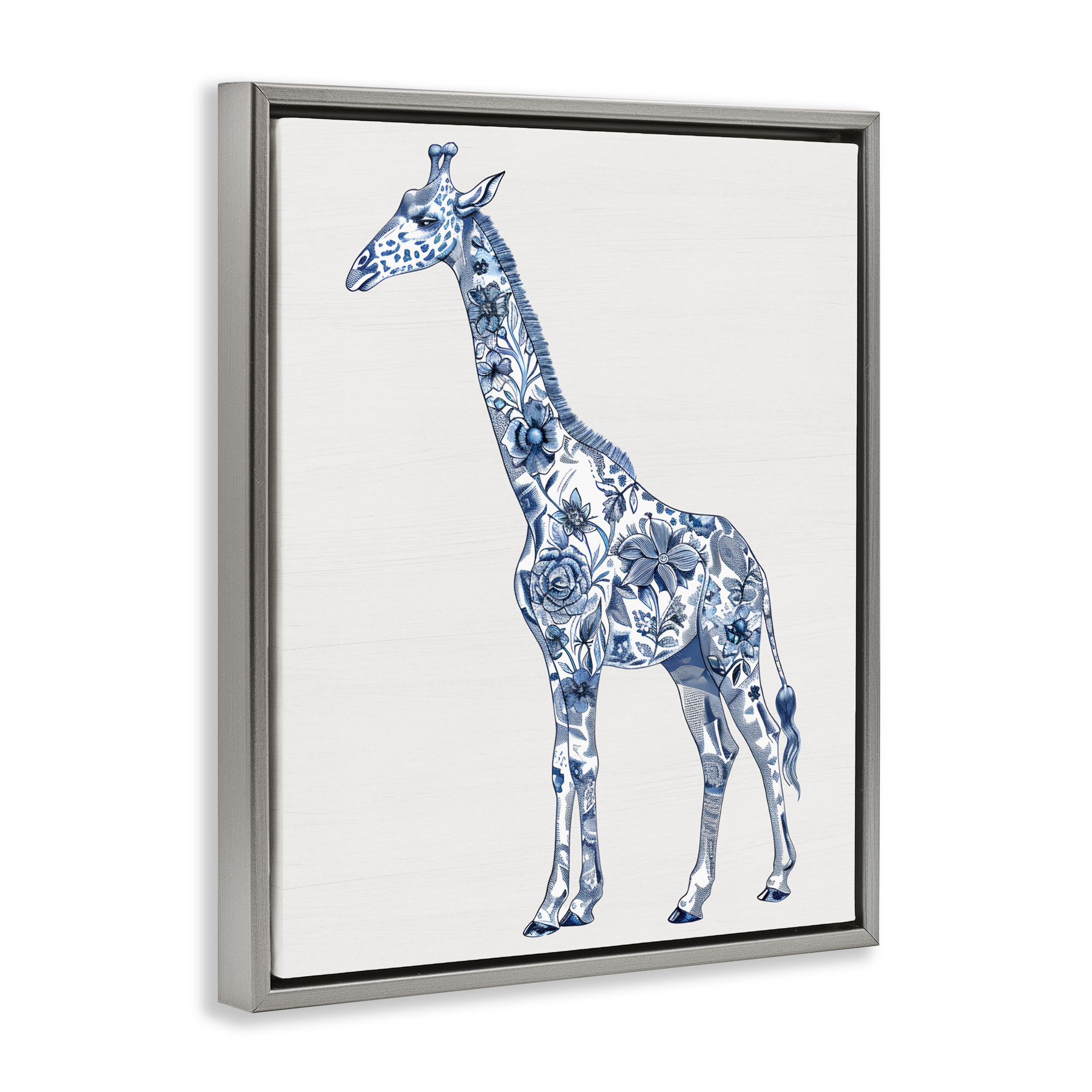 Vintage Toile Giraffe Gray Framed Floater Canvas Wall Art, design by Lettered and Lined