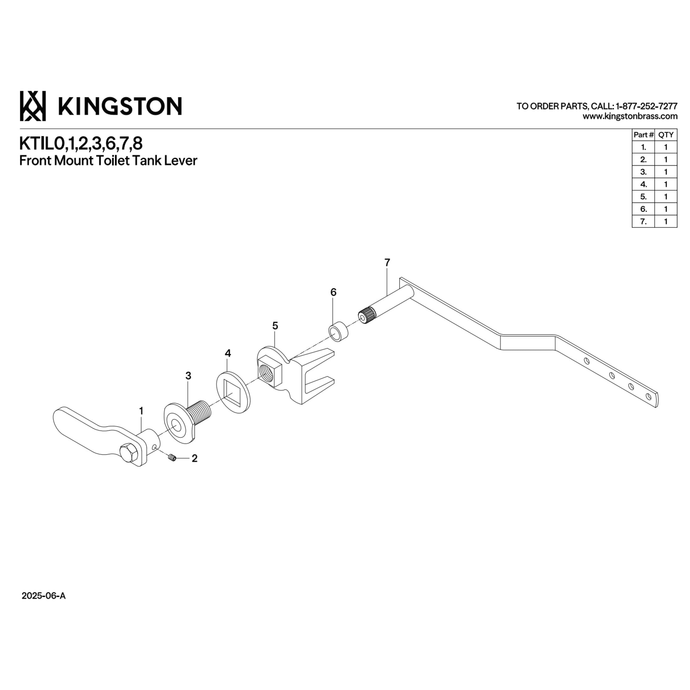 Kingston Brass KTIL6 Convergent Front Mount Toilet Tank Lever, Polished Nickel