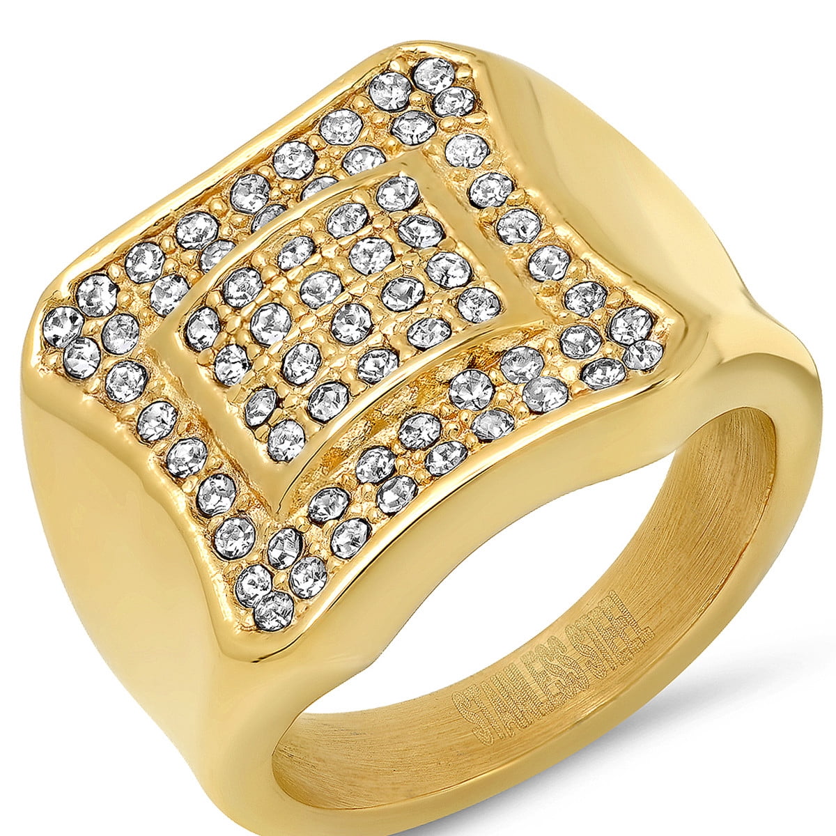 Men's 18k Gold Plated Stainless Steel Ring with Simulated Diamonds