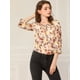 thumbnail image 2 of Allegra K Blusa floral de manga 3/4 con volantes y cuello en V informal para mujer Beige M, 2 of 6