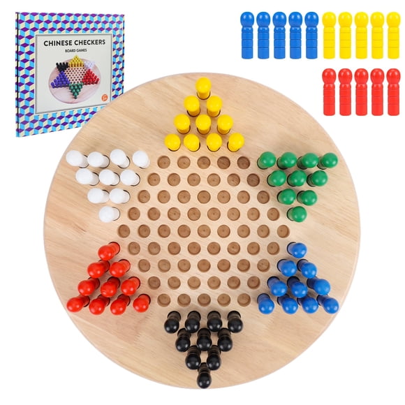 Juego de mesa Chinese Checkers Offelec, tamaño grande, 38 cm, con 75 clavijas