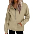 thumbnail image 5 of Women's Sporty Zip Up Hoodie Casual Winter Pullover Comfortable Semi Zip Design Long Sleeve Top Beige L, 5 of 9