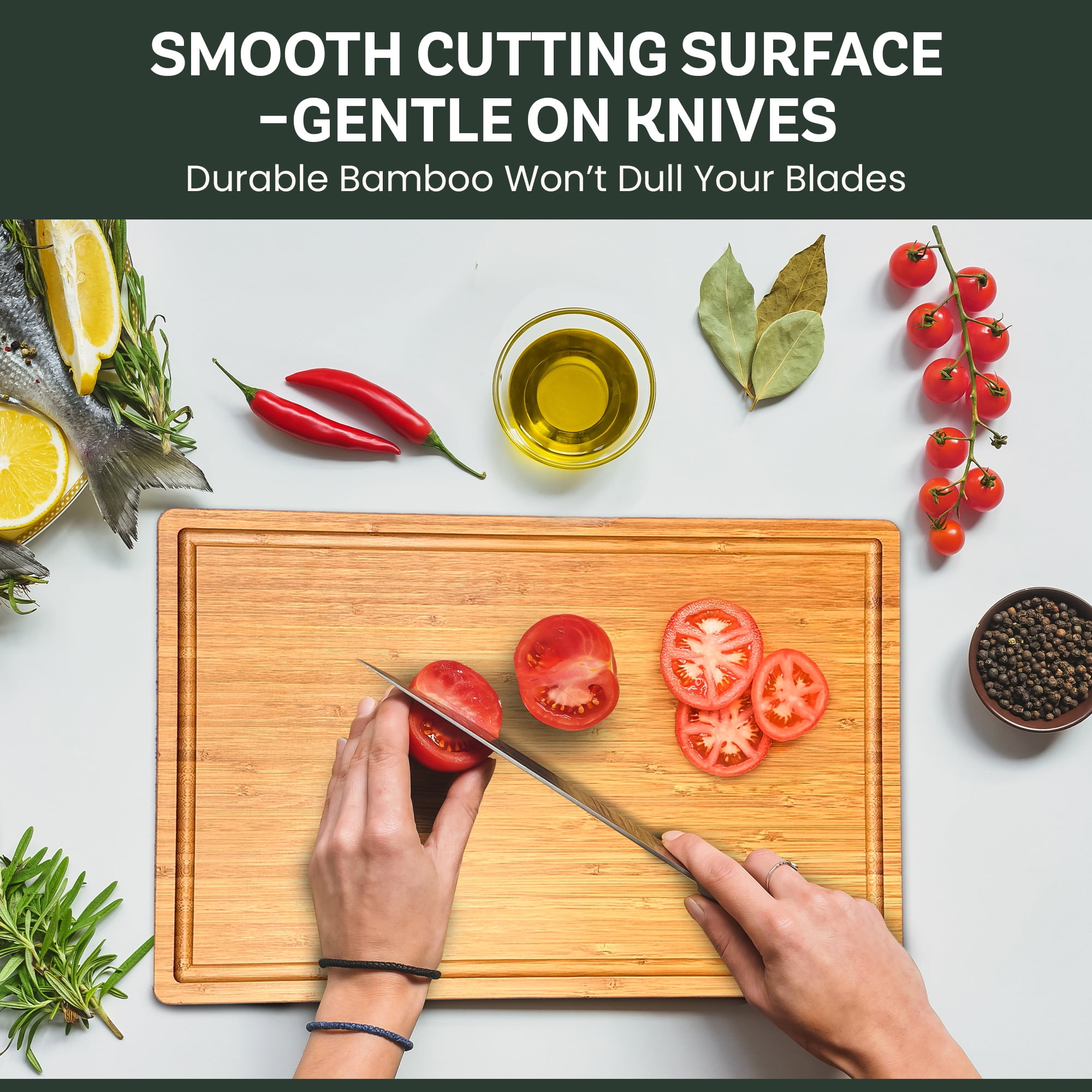 Bambüsi Bamboo Cutting Board - 17" x 11" Large Wood Chopping Board