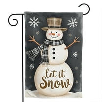 Let It Snow Snowman Polyester Garden Flag 12.5x18 Inch - Double-Sided Checkered Burlap Outdoor Winter Holiday Decor