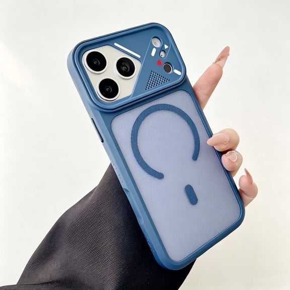 For iPhone 16 Magnetic Phone Case,Support For Mag-Safe,Anti-fingerprint Matte Translucent Back Design,Non-Slip Frame,Shockproof Heavy Duty Drop Protection,Rugged Phone Case,Blue