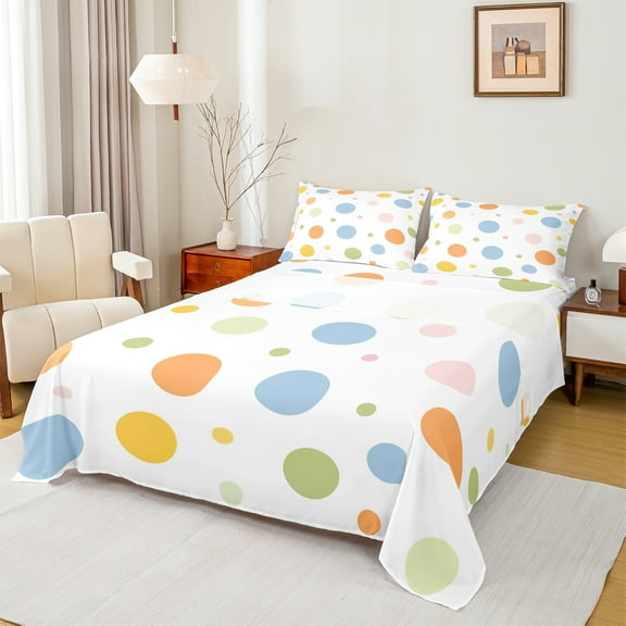 Manfei Colorful Geometric Spot Twin Sheet Set (3-Piece) Minimalist Circle Luxury Decor For Teens Girls