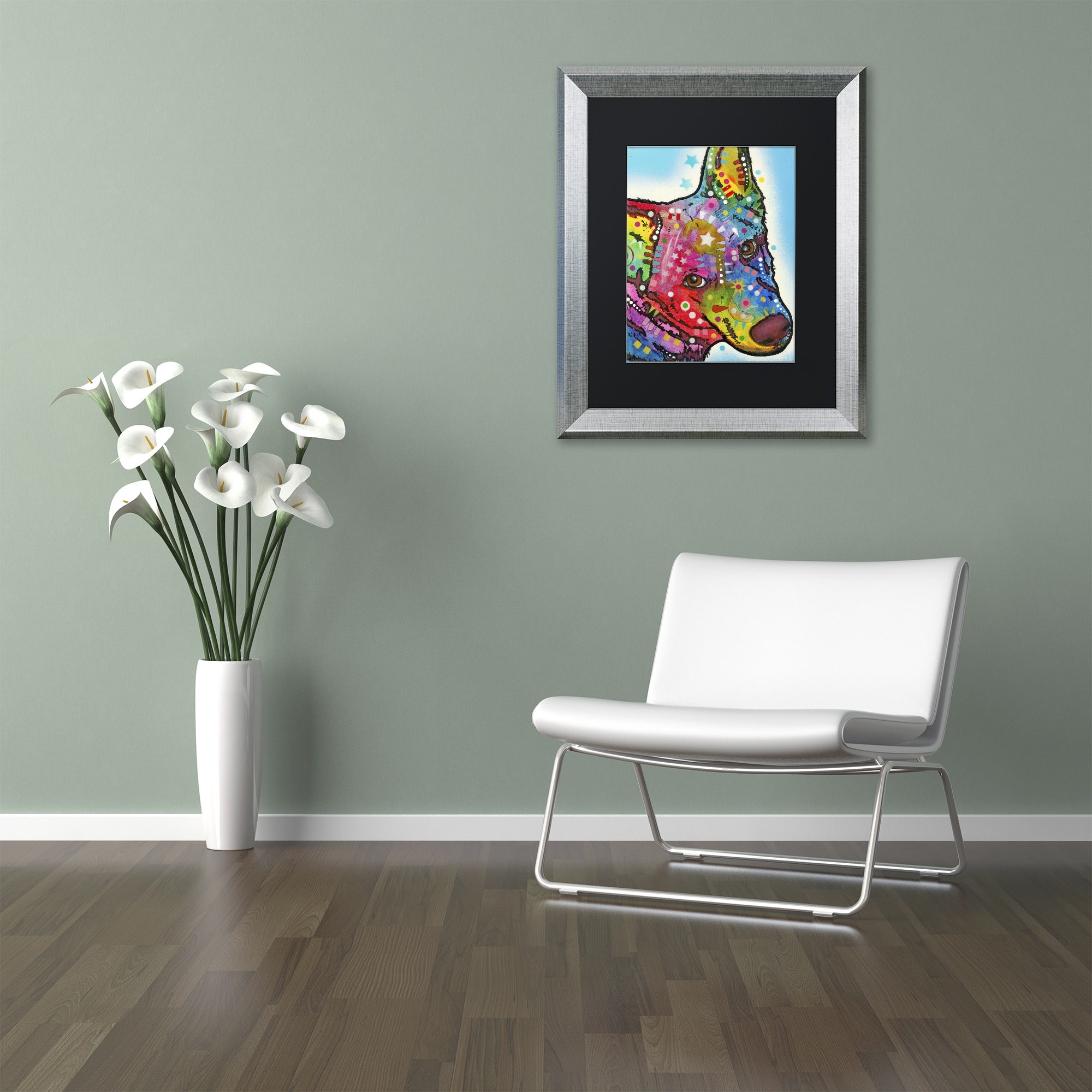 Trademark Fine Art "Aussie Sheep Dog" Canvas Art by Dean Russo, Black Matte, Silver Frame