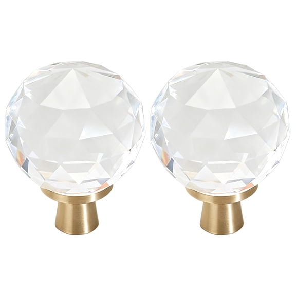 2 Pcs Crystal Knobs, 1.2 Inch Clear Crystal Ball with Brass Base, Modern French Style Cabinet Knobs for Drawers, Dressers & Cupboards