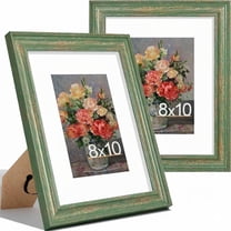 decorUhome 8x10 Picture Frames Set of 2, Display 5x7 Pictures with Mat or 8x10 without Mat, Wall and Tabletop Display Photo Frames, Rustic Green