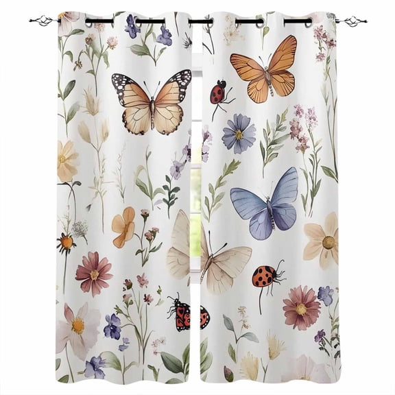 Spring Pastoral Botanical Blackout Curtains 39 Inches Long for Bedroom, Farmhouse Butterfly Floral Thermal Insulated Room Darkening Black Out Window Curtain Panels Grommet Drapes for Living Room