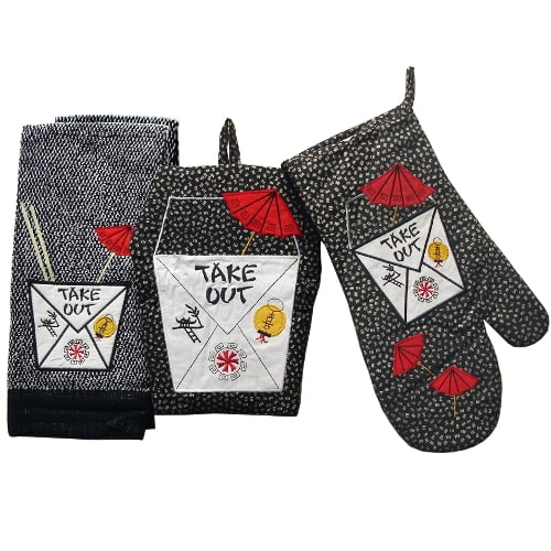 Chinese Take Out Kitchen Towel Oven Mitt Pot Holder 4 Piece Set Walmart Com Walmart Com