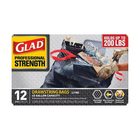 Glad 6498398 Professional Strength 45 Gal Trash Bags Drawstring Professional Strength 45 Gal Trash Bags