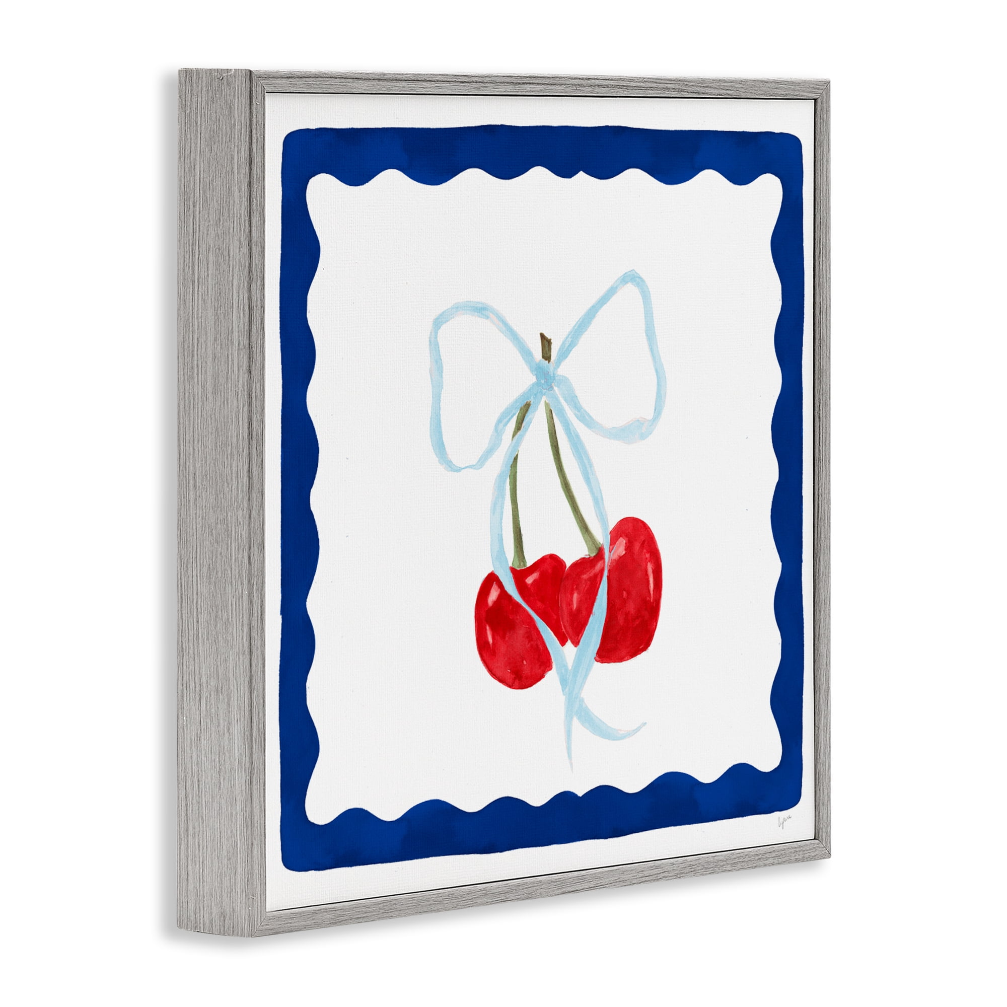 Stupell Industries Summer Bordered Cherries Gray Framed Giclee Art, design by Lucille Price