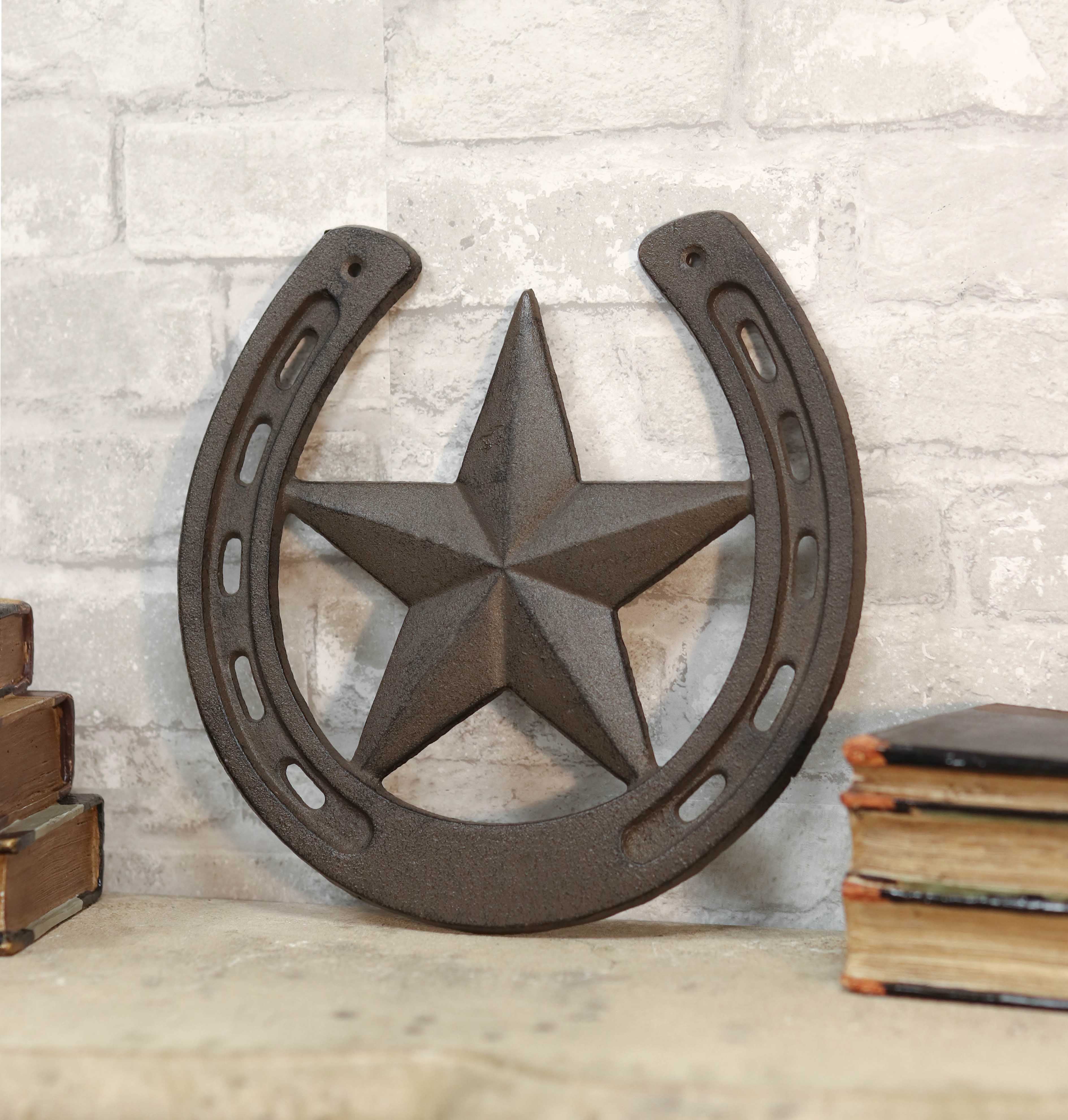 Western Lone Star with Horseshoes Border Cast Iron Metal Round Trivet 10/" Wide