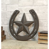 10"W Rustic Cast Iron Cowboy Horseshoe With Western Star Wall Decor Art Plaque