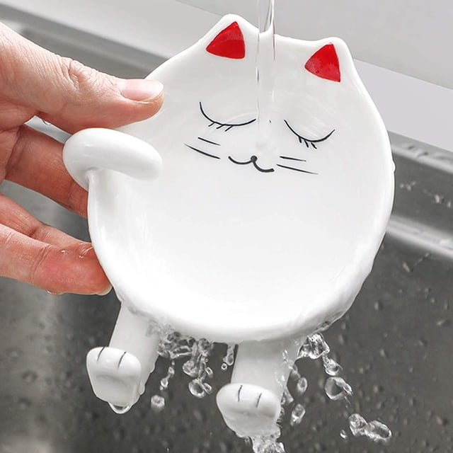 Ceramic Cat Spoon Rest, Stove Cute Spoon Rest, Cat Kitchen Accessories, Stove Spoon Holder Rest for Kichen (Red)