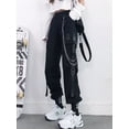thumbnail image 1 of Pantalones negros atractivos de cintura alta adelgazantes para mujer, de otoño, holgados, rectos, estilo coreano, con cadena de moda, 1 of 6