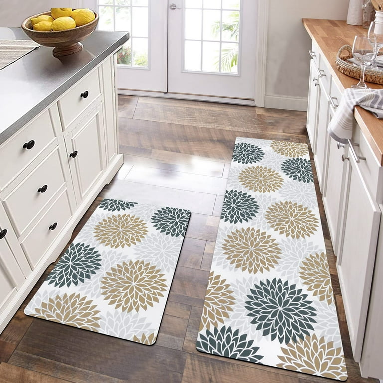 HEBE Farmhouse Kitchen Rug Sets 3 Piece with Runner Non Slip Kitchen Rugs  and Mats Washable Kitchen Mats for Floor Boho Area Rugs Doormat Carpet for  Hallway Entryway Laundry Living Room 