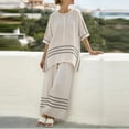 thumbnail image 5 of VBVC Women's Striped Batwing Sleeve 2 Piece Set , Beach Vacation Outfit For Women , Ladies' Wide Leg Pants Tracksuit with Pockets,White,S-5XL, 5 of 5