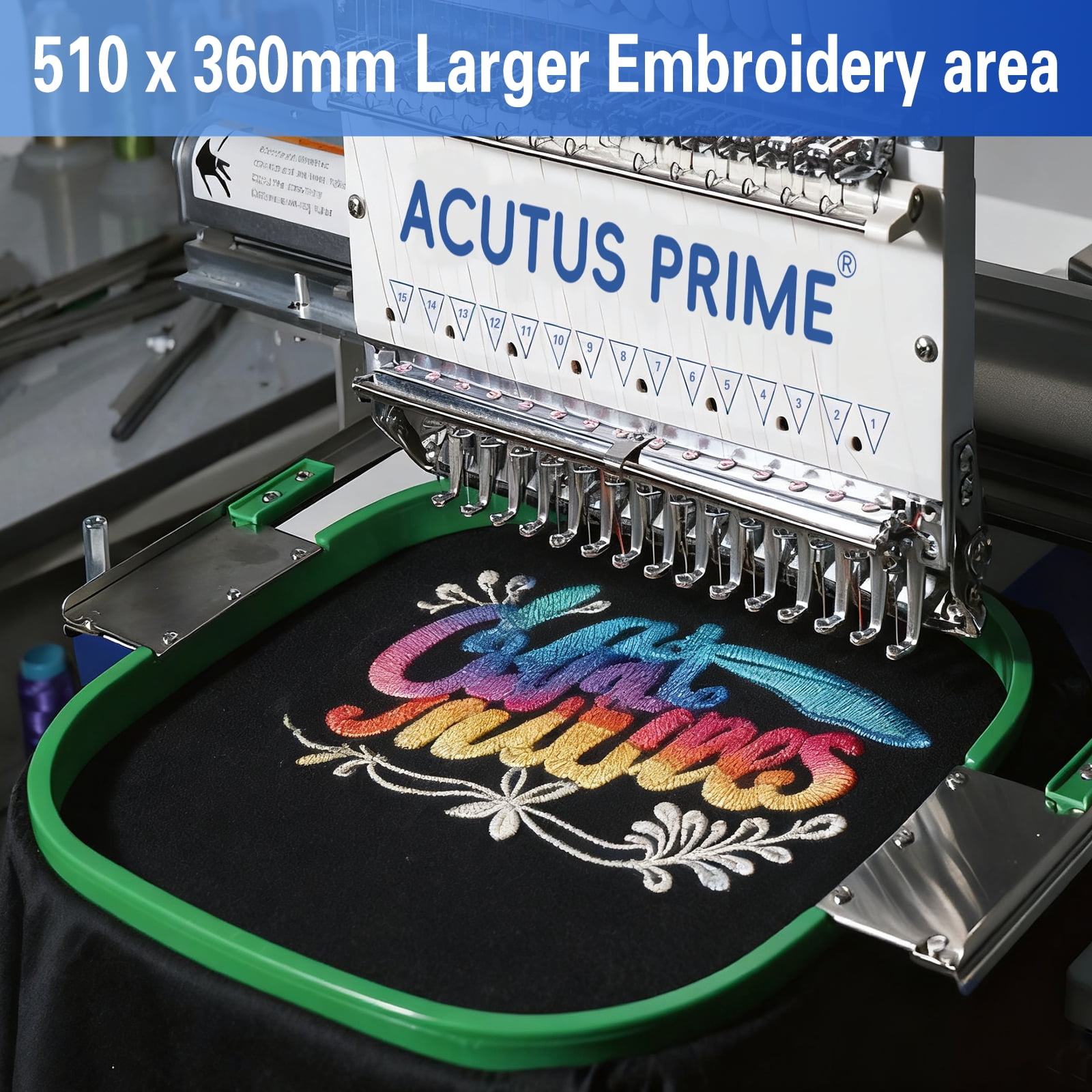 WY1501C Embroidery Machine with 15 Needles, 14"x20" Embroidery Area, 1200SPM Max Speed, 10" Touch Screen, Wifi available, for Flat/3D Cap/Hat/T-shirt/DIY, Full Accessories & Training