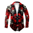 thumbnail image 3 of Mens Halloween Shirt Floral Skeleton Print Celebration Long Sleeve Button Down Lapel Tops Fall Winter Comfy Daily Shirts for Men Red XXXL, 3 of 5
