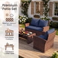 thumbnail image 3 of POTEBAN Patio Wicker Furniture Set, 4-Piece Wicker Outdoor Conversation Set with Coffee Table, Brown Rattan Sofa Set for Balcon, Backyard, Navy Blue, 3 of 7