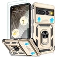 thumbnail image 1 of KOMI for Pixel 7 Pro Case, Google Pixel 7 Pro Case with 2 HD Screen Protector + Slide Camera Cover, Magnetic Ring Holder Kickstand [Military Grade Shockproof] Case for Pixel 7 Pro 6.7", Gold, 1 of 5
