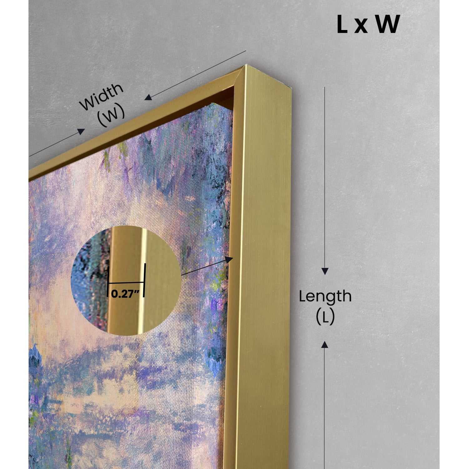 Royal Designs, Inc. Premium Aluminum Floating Canvas Picture Frame, PF-1001-28x56-BGL, 28 x 56, Brushed Gold, Over 1500 Sizes Available