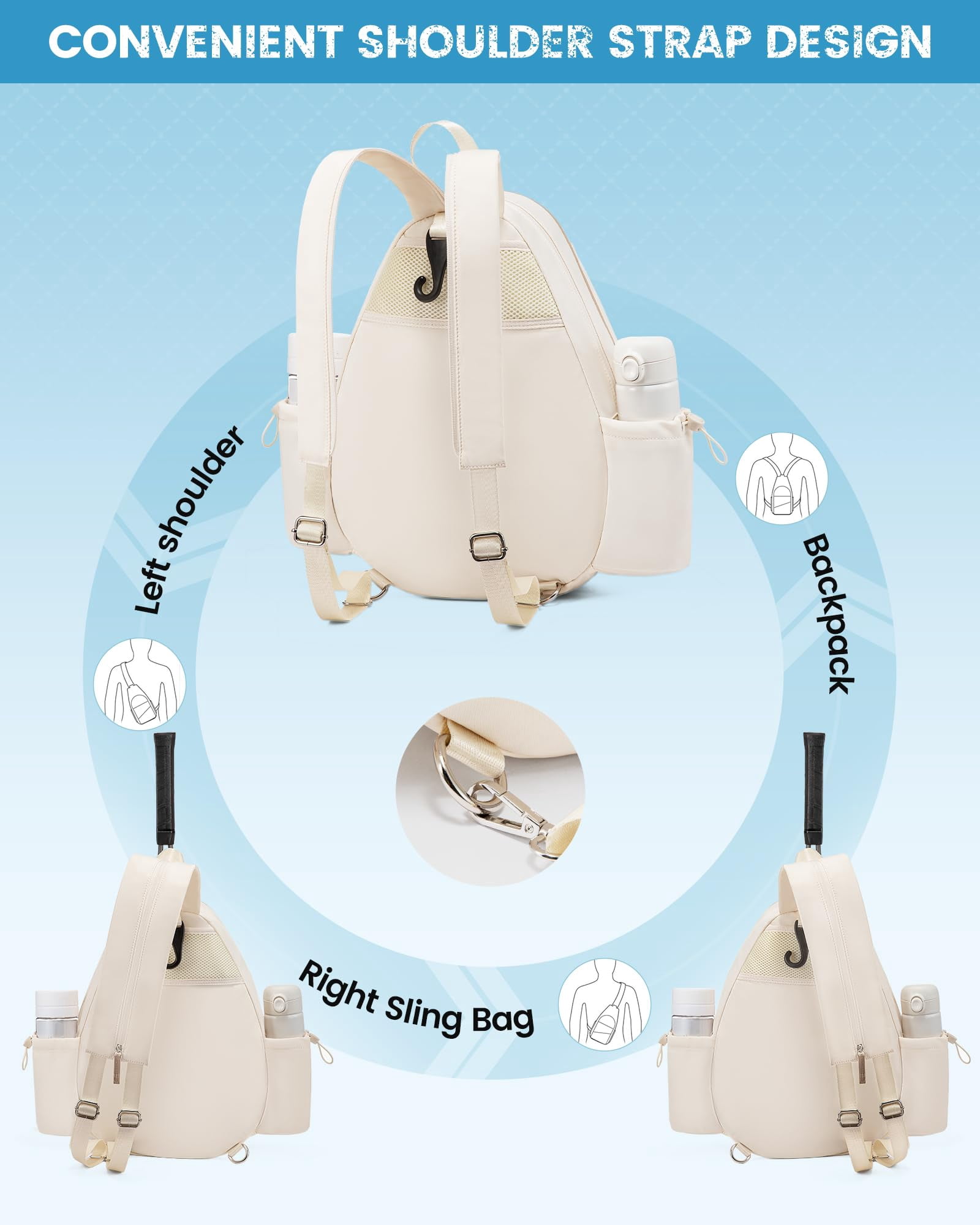 Tennis Bag  Quilted Sling Crossbody Backpack Water Resistant Racket Bags For Women Men Suitable Pickleball Badminton