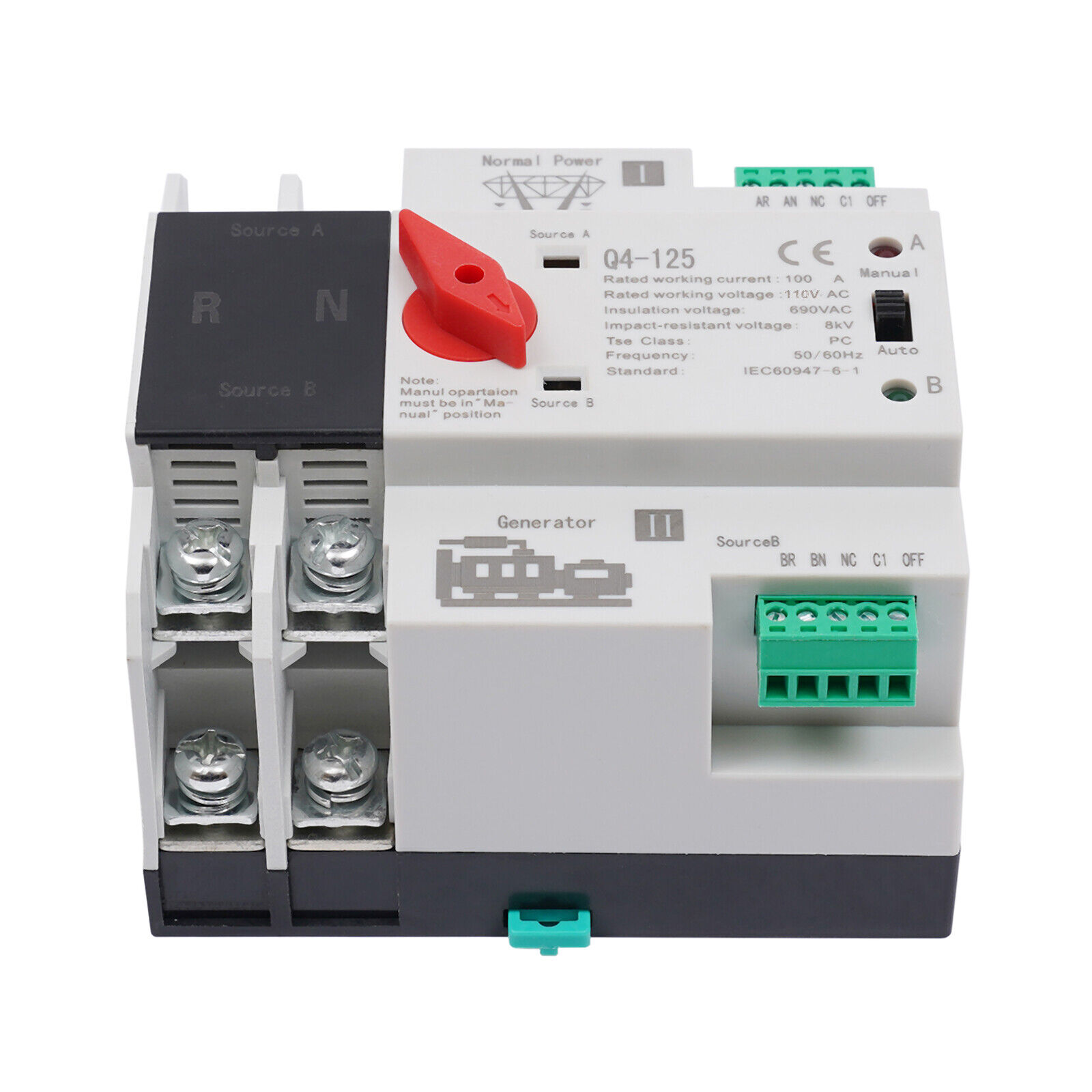 Miumaeov 110V Mini Dual Power Automatic Transfer Switch Generator Changeover Switch Tool 2P 100A