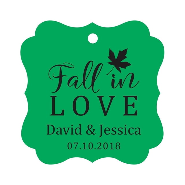 Darling Souvenir Fall in Love Automne Faveur de Mariage Tags Bonbonnière Personnalisée Tags-Vert-100 Tags
