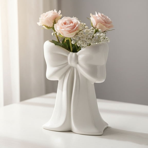 USUERY Girly Bow Knot Flower Vase Creative Sweet Decorative Vase for Flower Arrangement