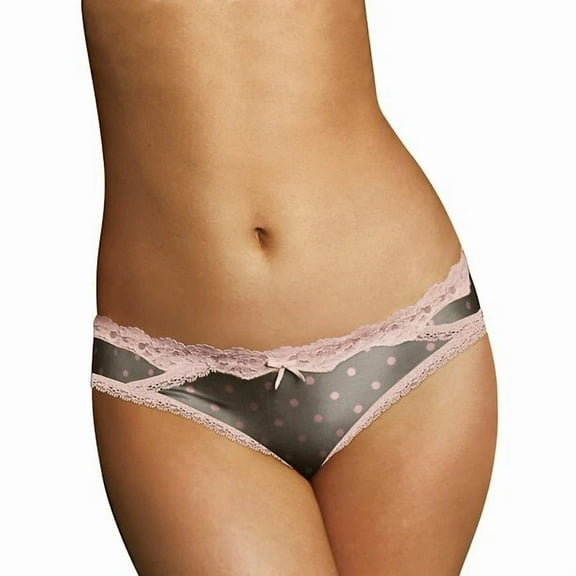 Maidenform Women'S Micro Cheekini With Lace, Gray/Pink Polka Dot, Size M/6, Nwt
