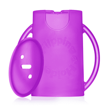 Squeeze Proof Flipping Holder DELUXE with lid for Food Pouches & Juice Boxes (Purple) - Multipurpose Design with Cover - Prevent Messes & Support Self-Feeding - Handles for Easy Grasping
