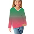 thumbnail image 6 of bbymog Girls Fashion Gradient T Shirt V Neck Long Sleeve Shirts Casual Girls Tops Green C 4 Years, 6 of 8