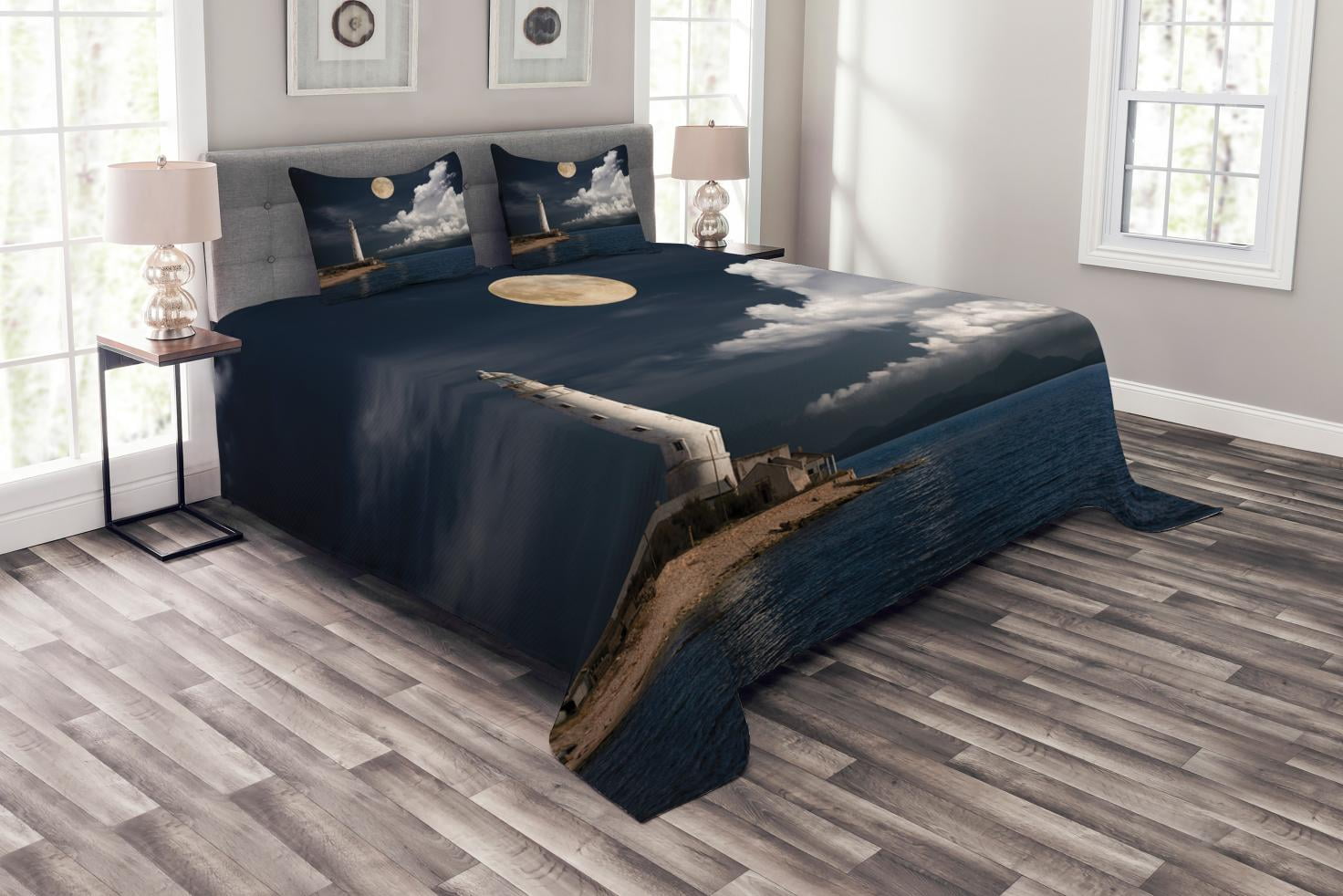 Lighthouse Bedspread Set Queen Size, Lighthouse Moonlight Island Large