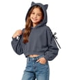 thumbnail image 4 of Girls Trendy Cropped Hoodie Long Sleeve Casual Regular Fit Cute Kids Pullover Sweatshirt Dark Gray 7-8 Years, 4 of 5