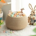 thumbnail image 3 of Storage Basket, Kvago Cute Round Woven Baskets with Handles, Small Cotton Rope Basket Decorative Organizer for Living Room, Nursery (Jute, 9.84" x 9.06" x 8.27" ), 3 of 7