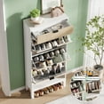thumbnail image 3 of Roromall Shoe Storage Cabinet with 3 Flip Drawers, Farmhouse Fluted Shoe Organizer with Metal Legs, Freestanding Hidden Slim Narrow Shoe Rack for Entryway, Foyer, Hallway, 3 of 9