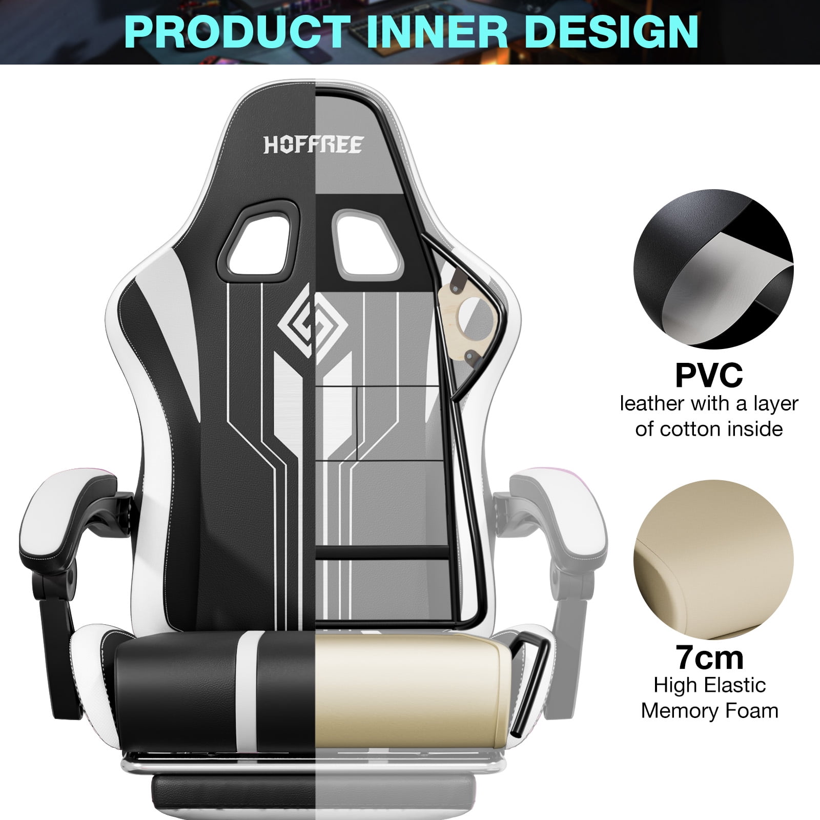 Hoffree Gaming Chair with Speakers Big and Tall Office Chair with Footrest Heavy Duty Gamer Chair with Lumbar Support Height Adjustable 360-Swivel Seat and Headrest for Adults, 400lbs