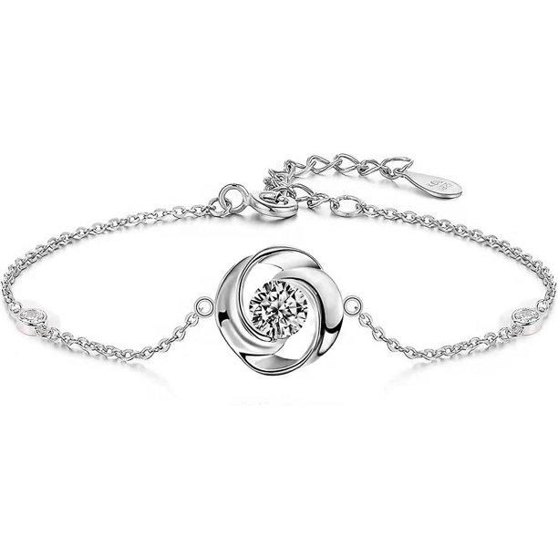 Pulsera ajustable para mujer con forma de corazón de océano y circonio cúbico de plata de ley S925 para niñas y mujeres